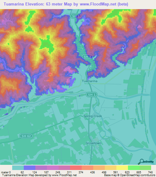 Tuamarina,New Zealand Elevation Map
