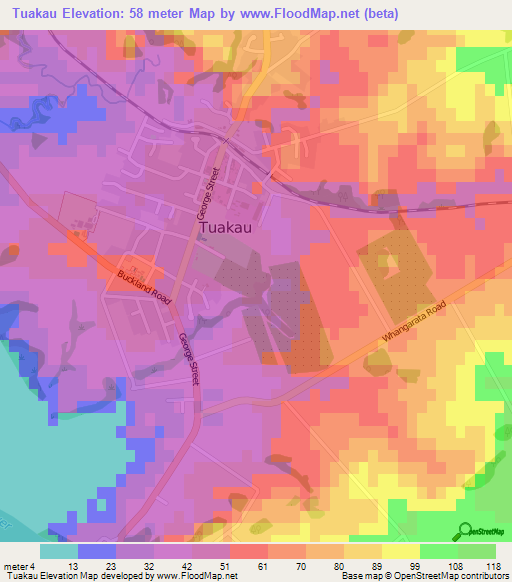 Tuakau,New Zealand Elevation Map