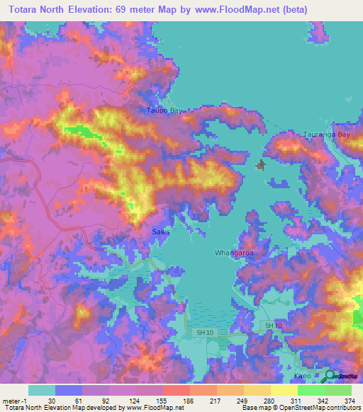 Totara North,New Zealand Elevation Map