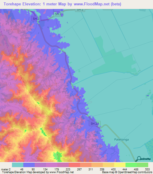 Torehape,New Zealand Elevation Map