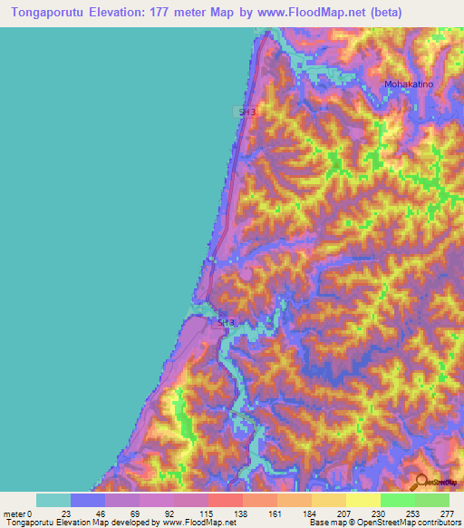 Tongaporutu,New Zealand Elevation Map