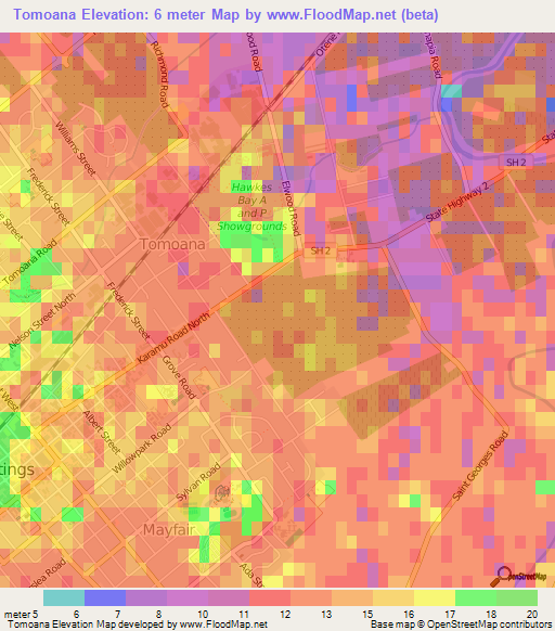 Tomoana,New Zealand Elevation Map