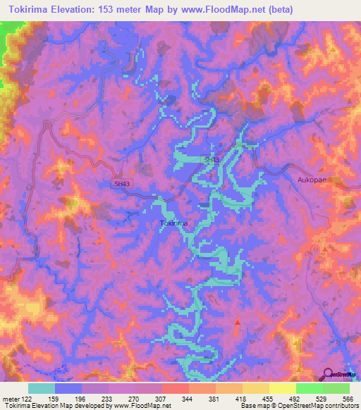 Tokirima,New Zealand Elevation Map