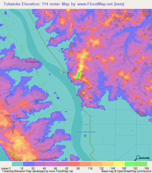 Tokatoka,New Zealand Elevation Map