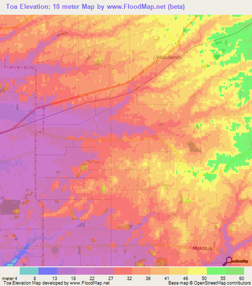 Toa,New Zealand Elevation Map