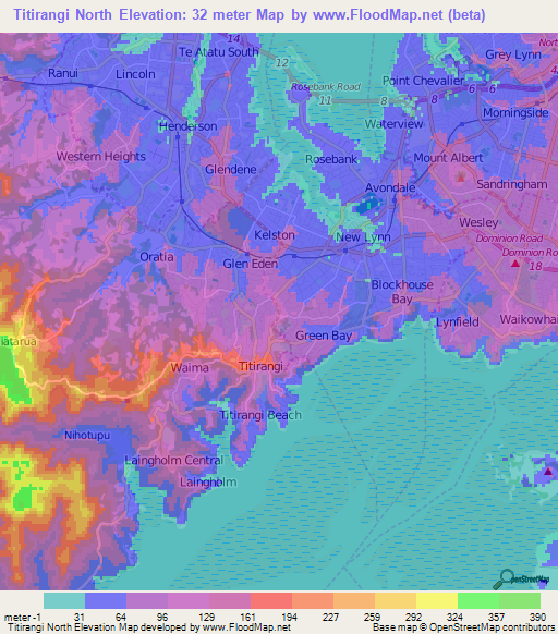 Titirangi North,New Zealand Elevation Map