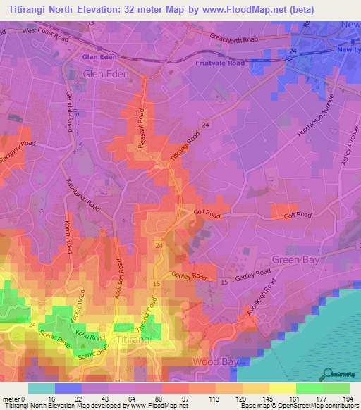 Titirangi North,New Zealand Elevation Map