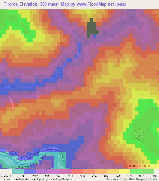 Tiroroa,New Zealand Elevation Map