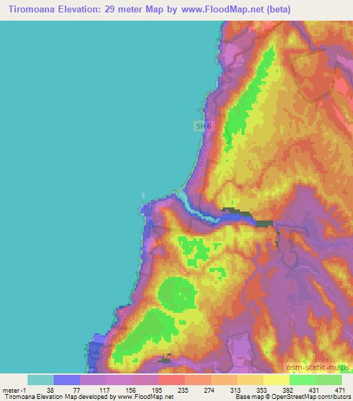 Tiromoana,New Zealand Elevation Map