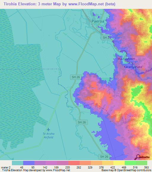 Tirohia,New Zealand Elevation Map