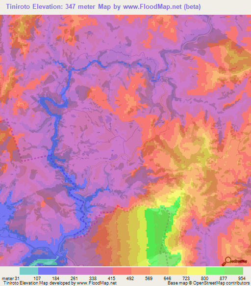 Tiniroto,New Zealand Elevation Map