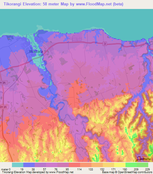 Tikorangi,New Zealand Elevation Map