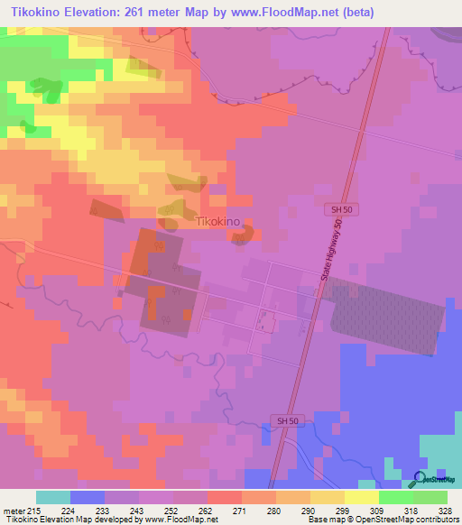 Tikokino,New Zealand Elevation Map