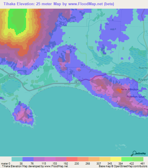 Tihaka,New Zealand Elevation Map
