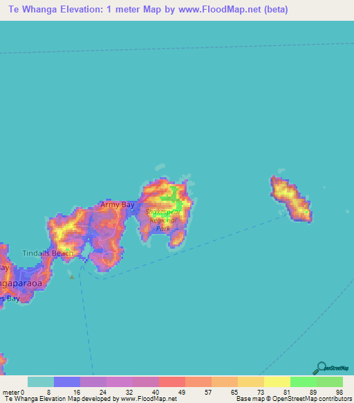 Te Whanga,New Zealand Elevation Map
