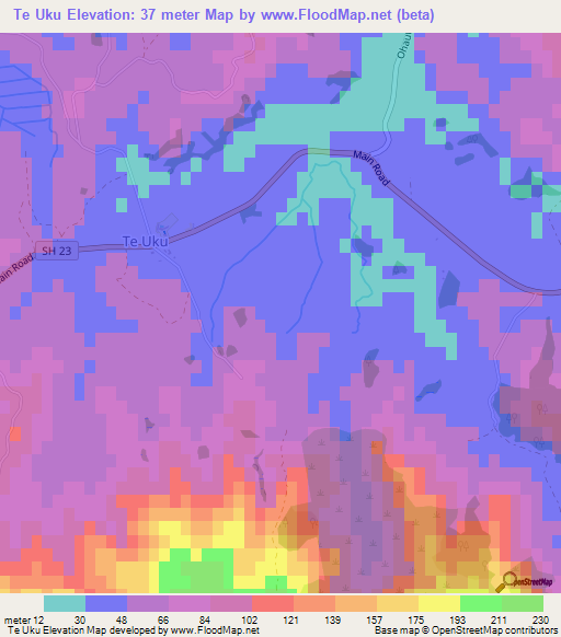 Te Uku,New Zealand Elevation Map