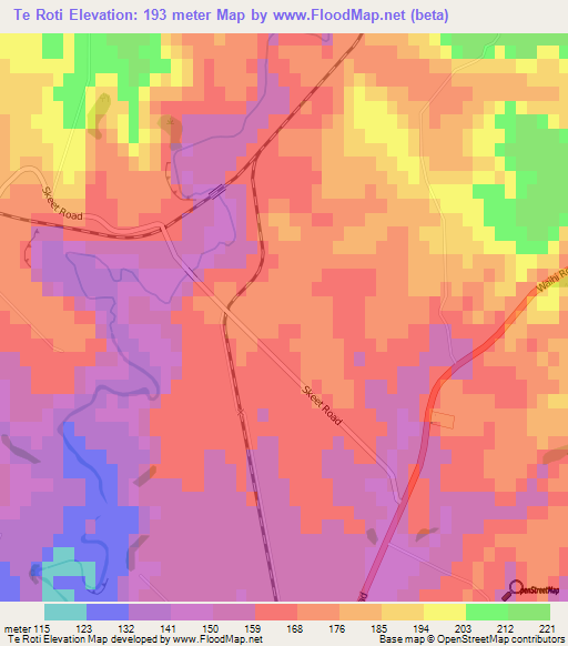 Te Roti,New Zealand Elevation Map