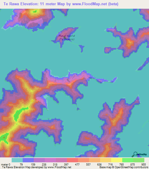Te Rawa,New Zealand Elevation Map