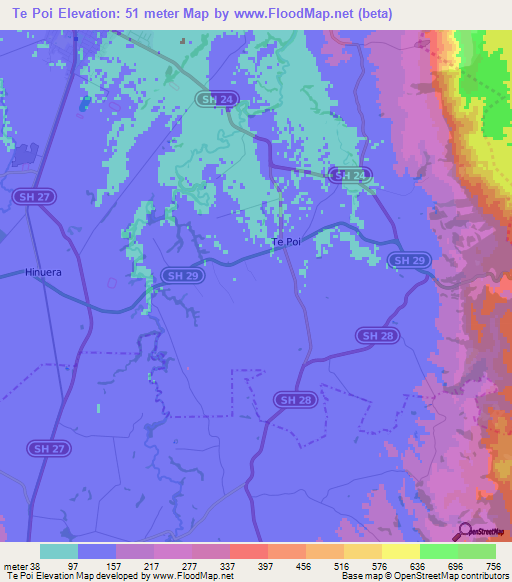 Te Poi,New Zealand Elevation Map