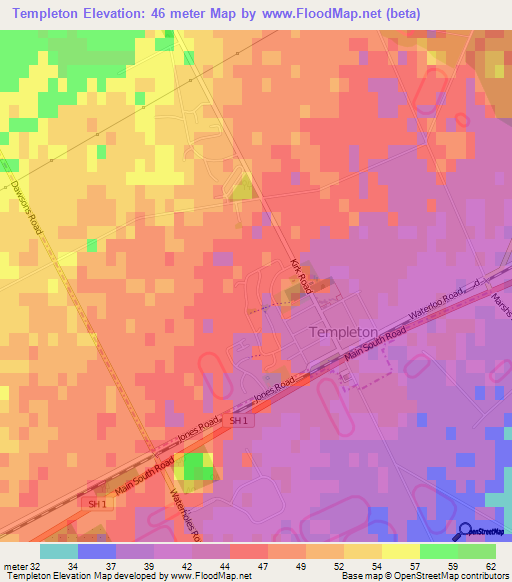 Templeton,New Zealand Elevation Map