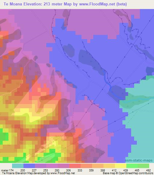 Te Moana,New Zealand Elevation Map