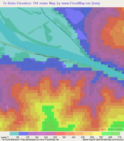 Te Kuha,New Zealand Elevation Map