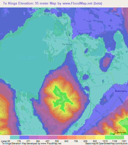 Te Kinga,New Zealand Elevation Map