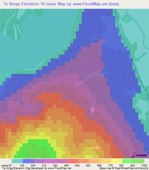 Te Kinga,New Zealand Elevation Map