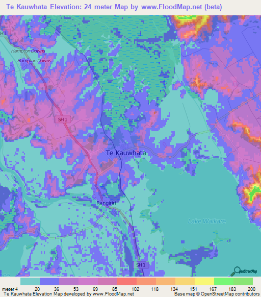 Te Kauwhata,New Zealand Elevation Map