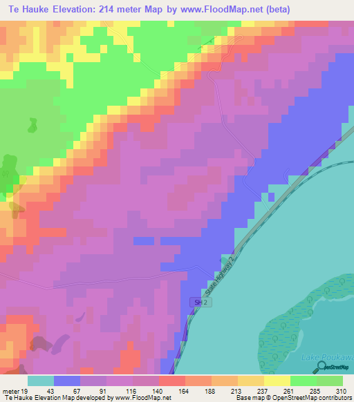 Te Hauke,New Zealand Elevation Map