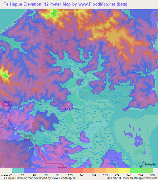 Te Hapua,New Zealand Elevation Map