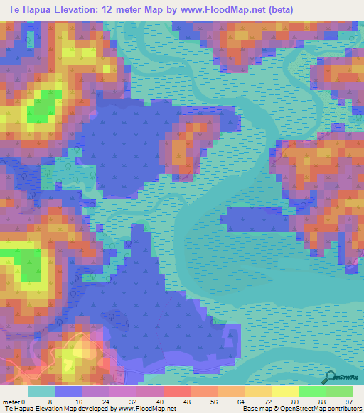Te Hapua,New Zealand Elevation Map