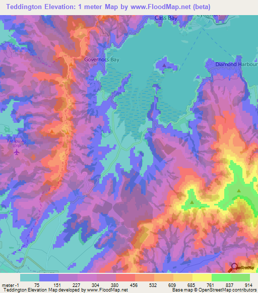 Teddington,New Zealand Elevation Map