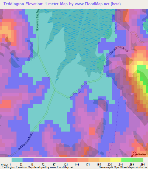 Teddington,New Zealand Elevation Map