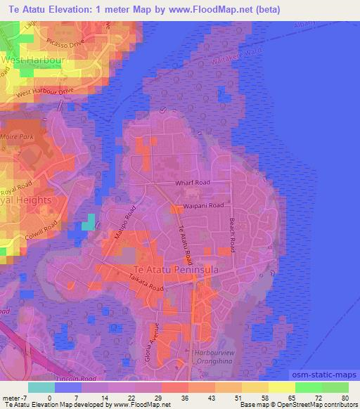 Te Atatu,New Zealand Elevation Map