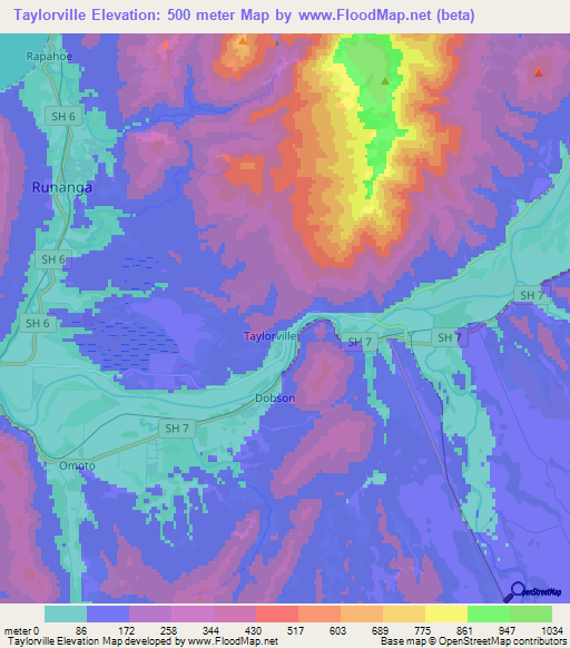 Taylorville,New Zealand Elevation Map