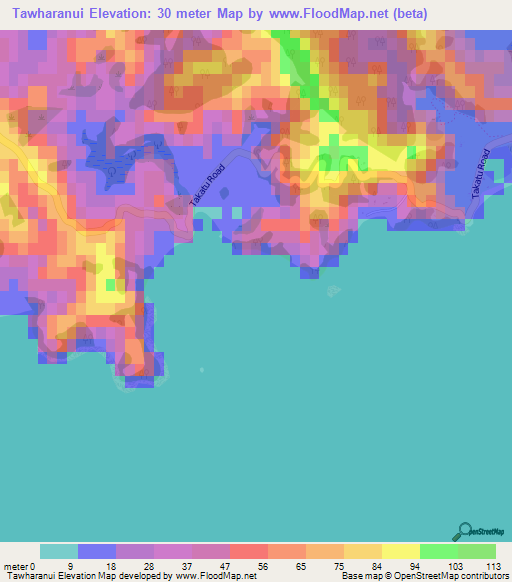 Tawharanui,New Zealand Elevation Map