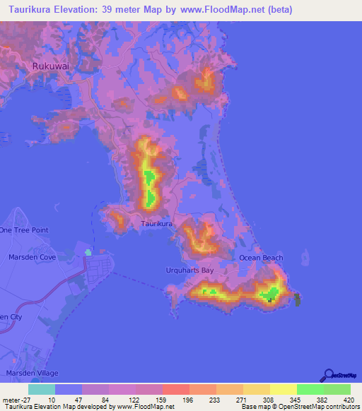 Taurikura,New Zealand Elevation Map