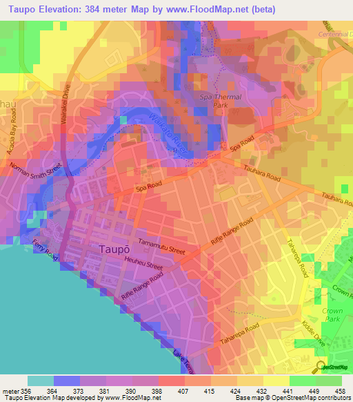 Taupo,New Zealand Elevation Map