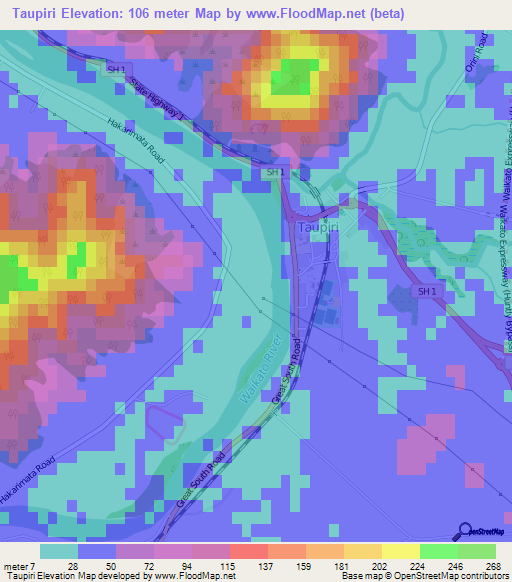 Taupiri,New Zealand Elevation Map