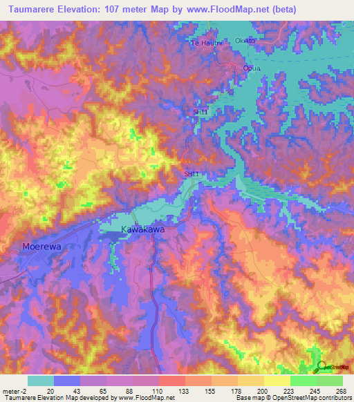 Taumarere,New Zealand Elevation Map