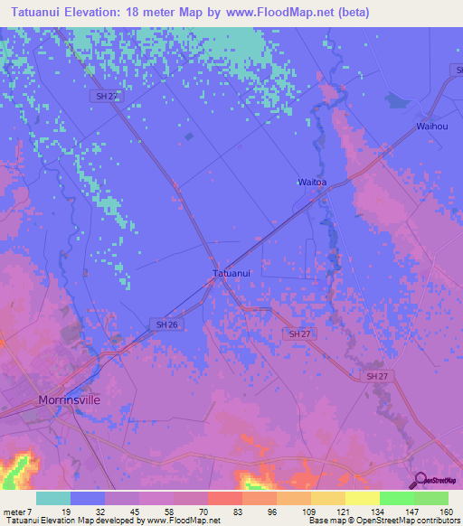 Tatuanui,New Zealand Elevation Map