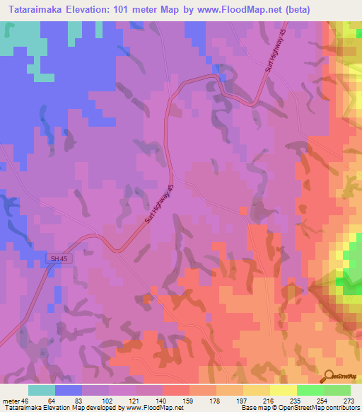 Tataraimaka,New Zealand Elevation Map