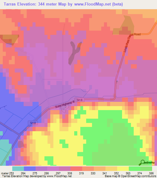 Tarras,New Zealand Elevation Map