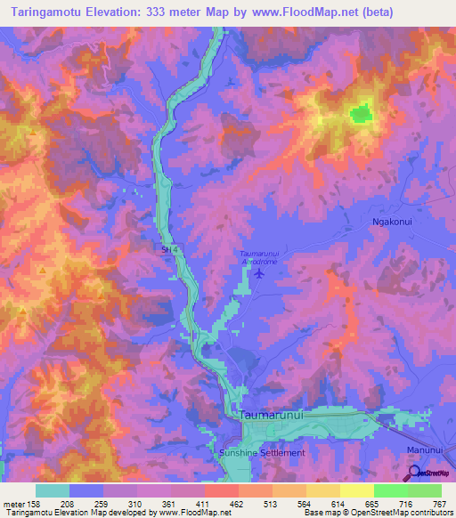 Taringamotu,New Zealand Elevation Map