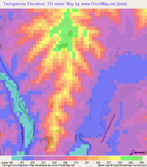 Taringamotu,New Zealand Elevation Map