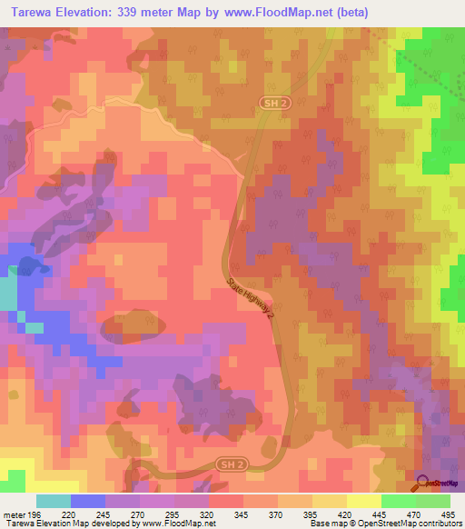 Tarewa,New Zealand Elevation Map