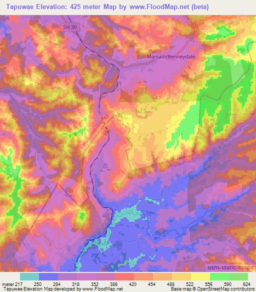 Tapuwae,New Zealand Elevation Map