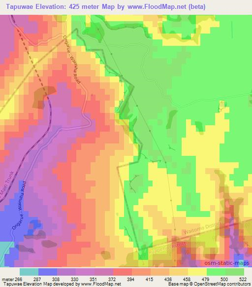 Tapuwae,New Zealand Elevation Map