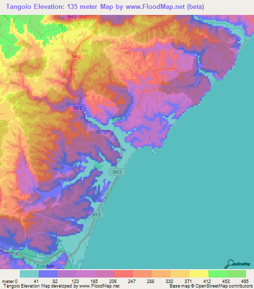Tangoio,New Zealand Elevation Map
